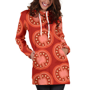 Sliced Tomato Pattern Women Hoodie Dress