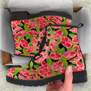 Grapefruit Leaves Pattern Leather Boots