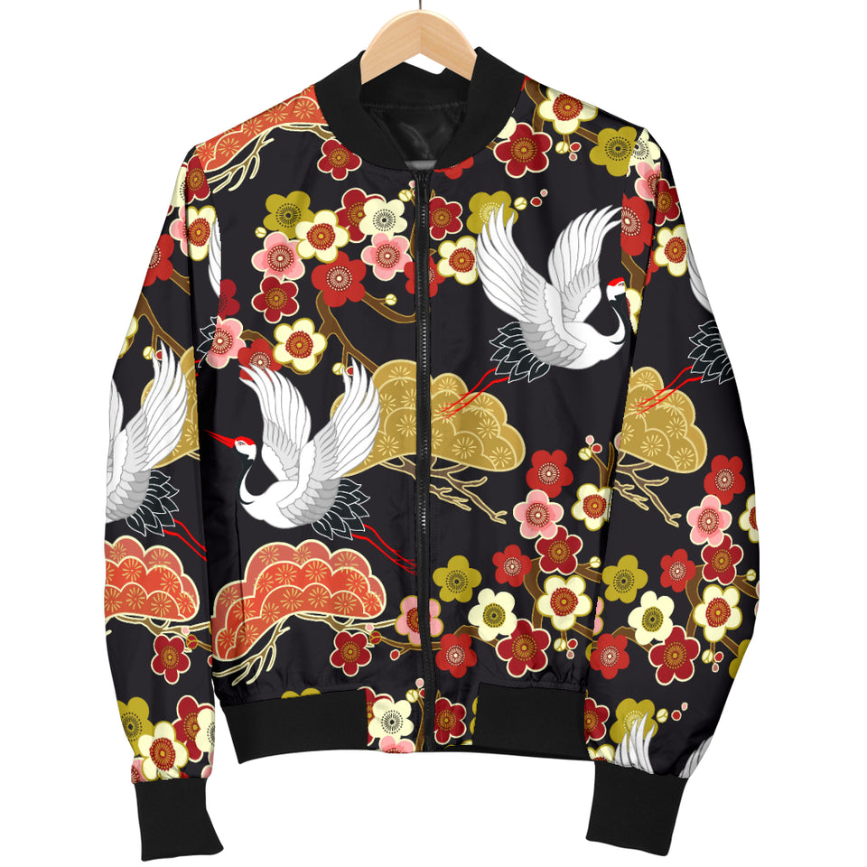 Japanese Crane Pattern Men Bomber Jacket