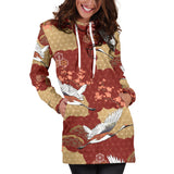 Japanese Crane Theme Pattern Women Hoodie Dress