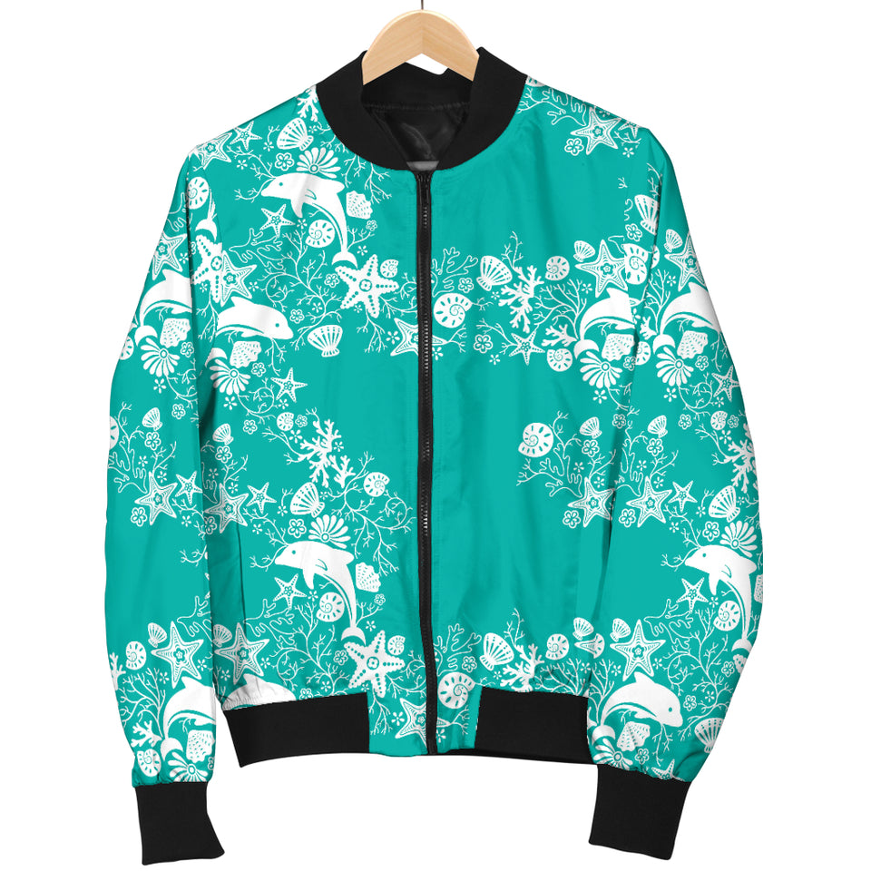 Dolphin Sea Shell Starfish Pattern Men Bomber Jacket