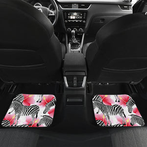 Zebra Red Hibiscus Pattern Front and Back Car Mats