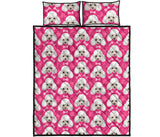 Poodle Pattern Pink background Quilt Bed Set
