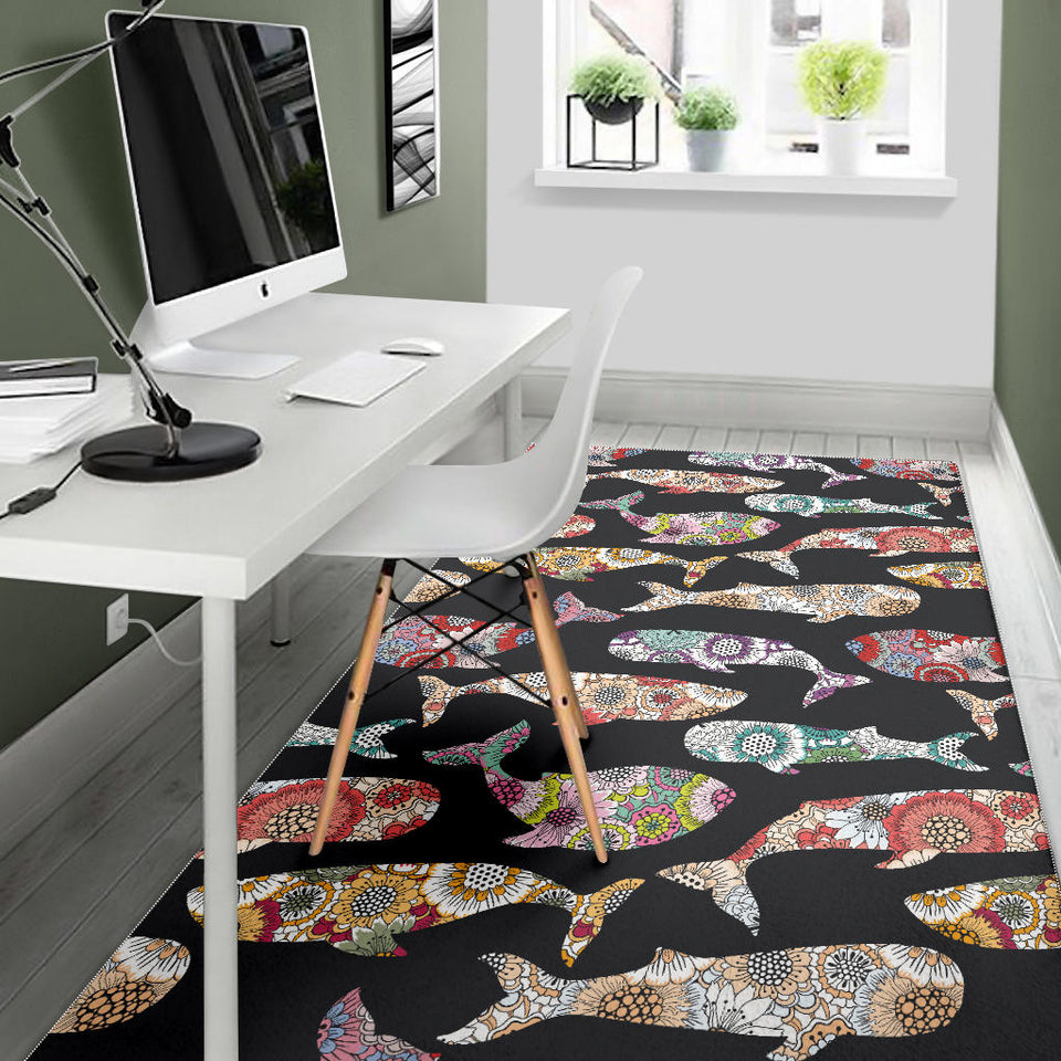 Whale Flower Tribal Pattern Area Rug