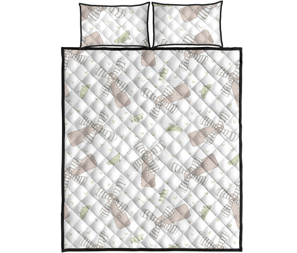 Windmill Pattern Background Quilt Bed Set