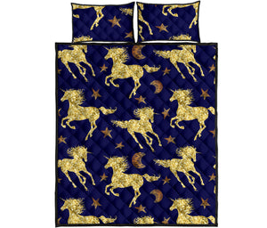 Unicorn Gold Pattern Quilt Bed Set