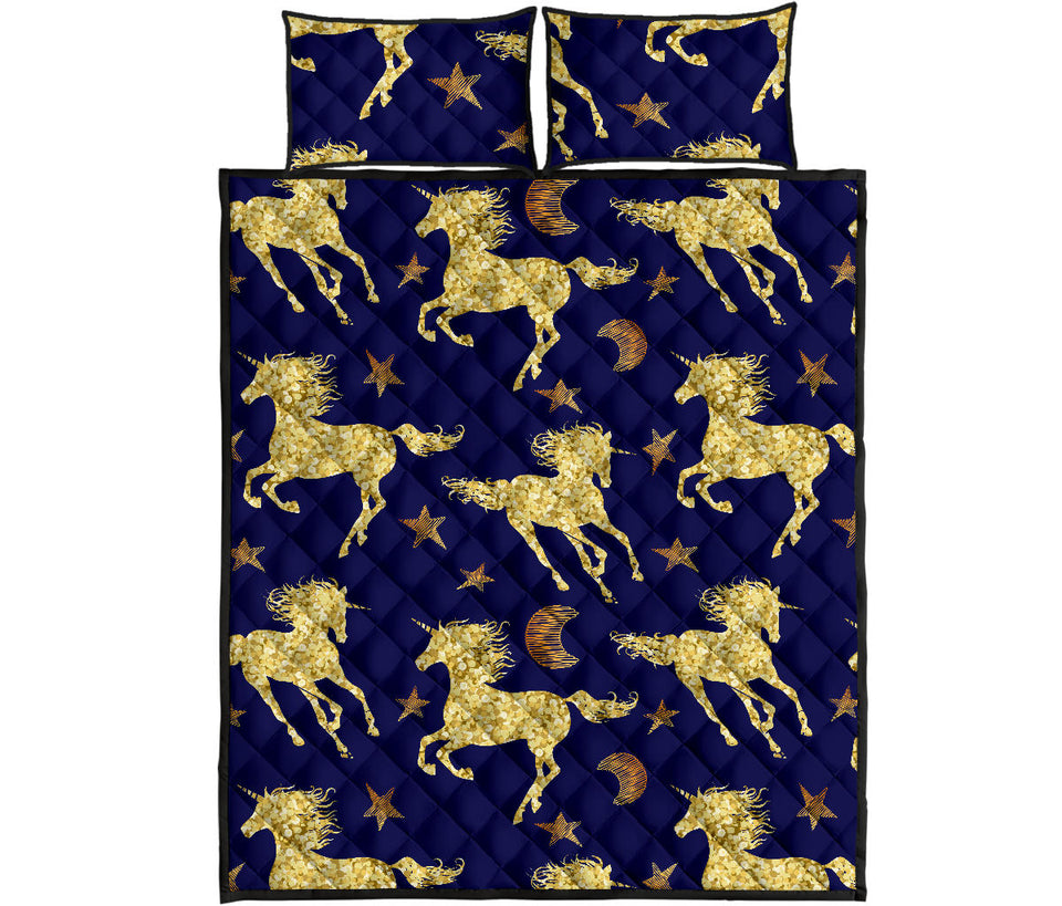 Unicorn Gold Pattern Quilt Bed Set