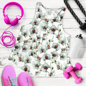 White Orchid Pattern Women Racerback Tank Top