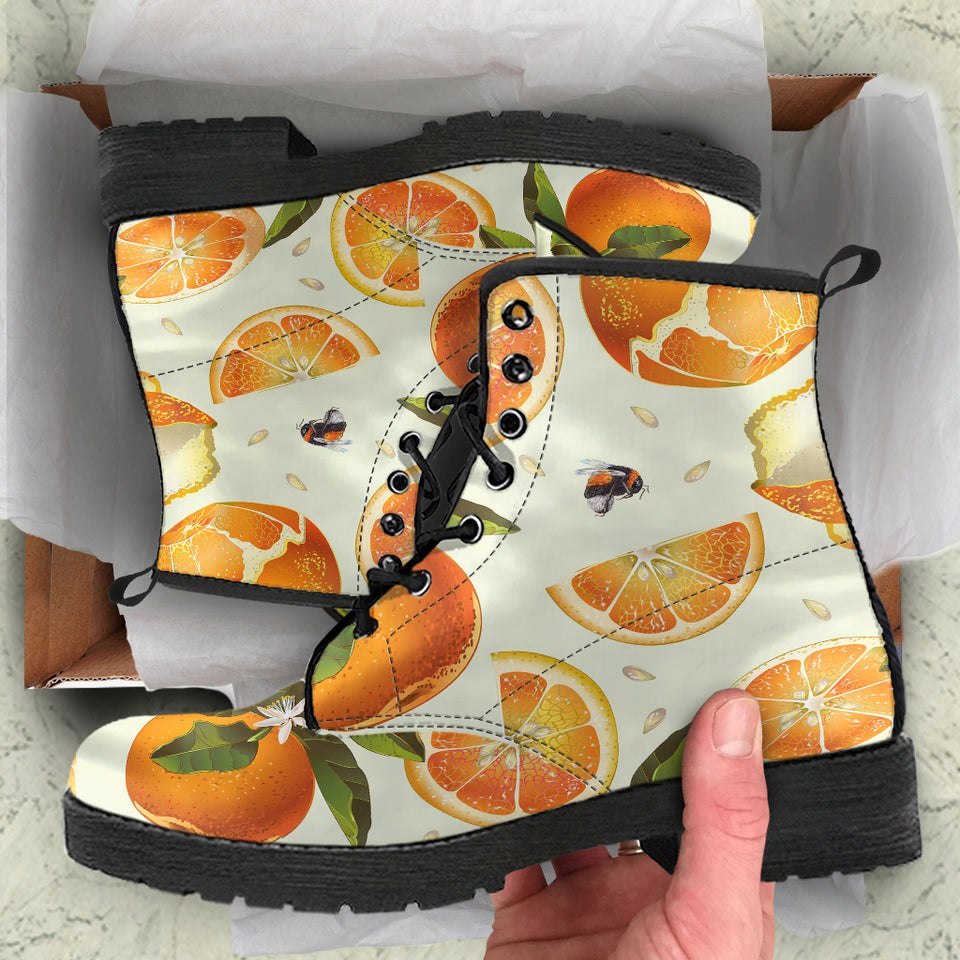 Orange Pattern Leather Boots