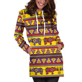 Rhino African Afro Dashiki Adinkra Kente Ethnic Motifs Women Hoodie Dress