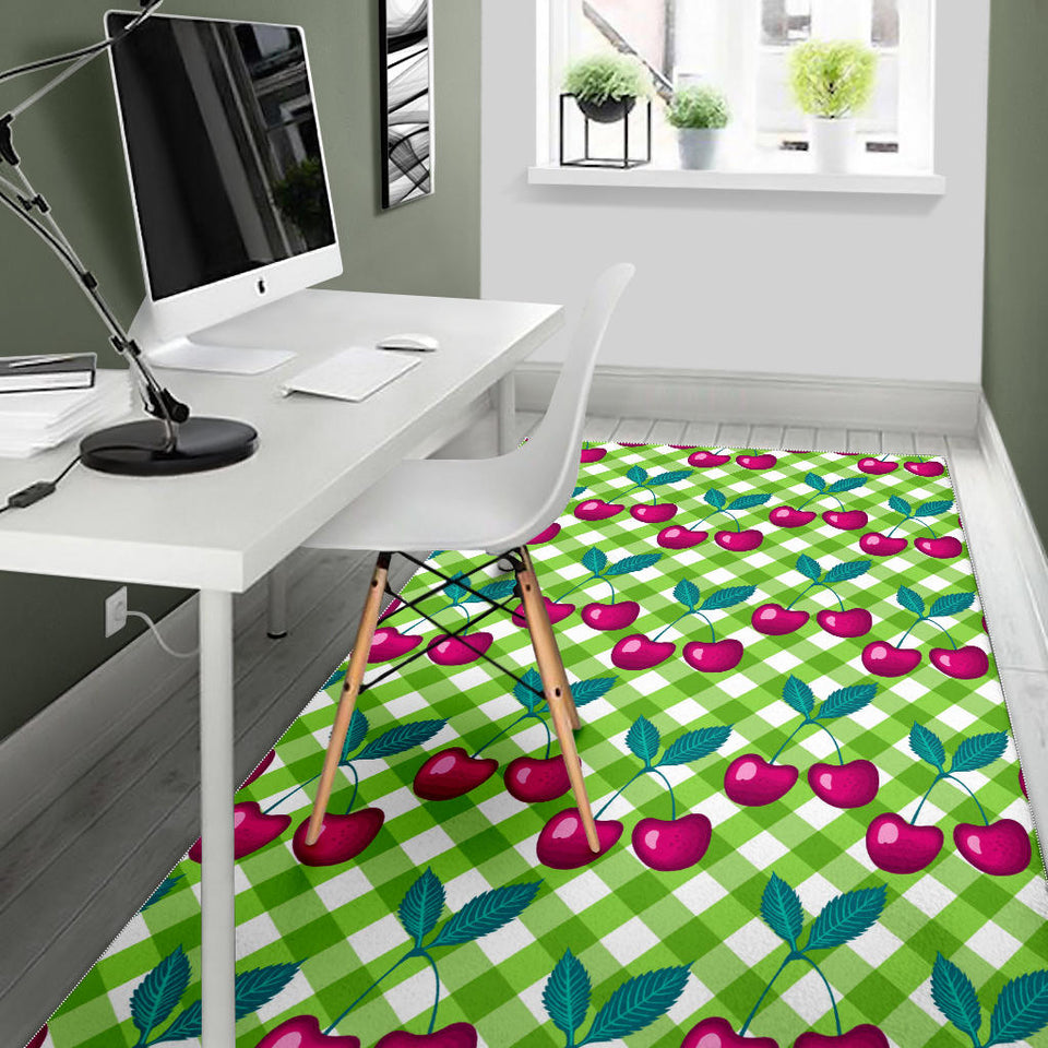 Cherry Pattern Green Background Area Rug