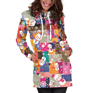 Snowman Colorful Theme Pattern Women Hoodie Dress