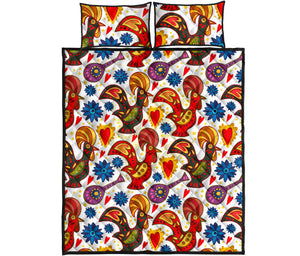 Colorful Rooster Chicken Guitar Pattern Quilt Bed Set