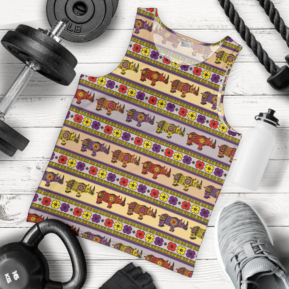 Rhino African Afro Dashiki Adinkra Kente Pattern Men Tank Top