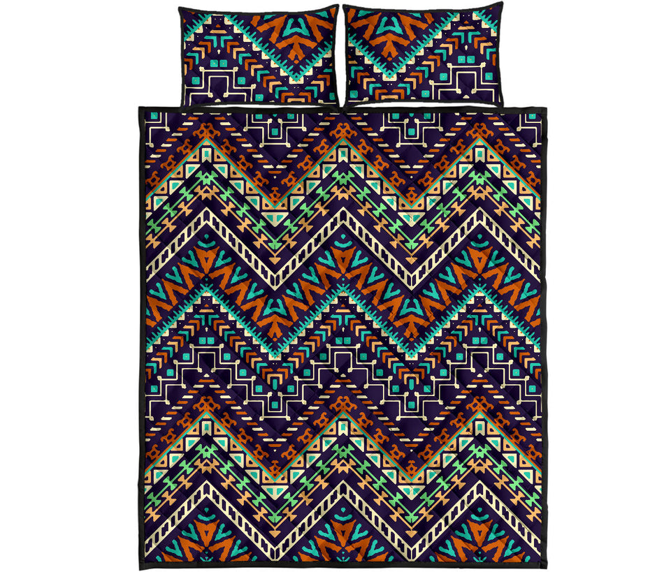 Zigzag Chevron African Afro Dashiki Adinkra Kente Pattern Quilt Bed Set