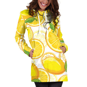 Lemon Pattern Background Women Hoodie Dress