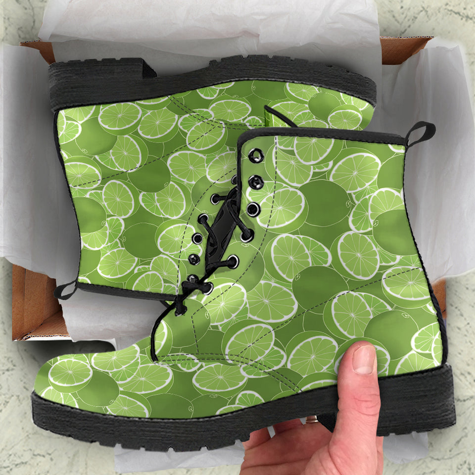 Lime Pattern Background Leather Boots