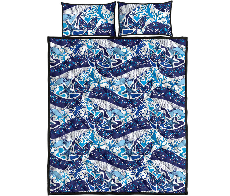 Whale Starfish Pattern Quilt Bed Set