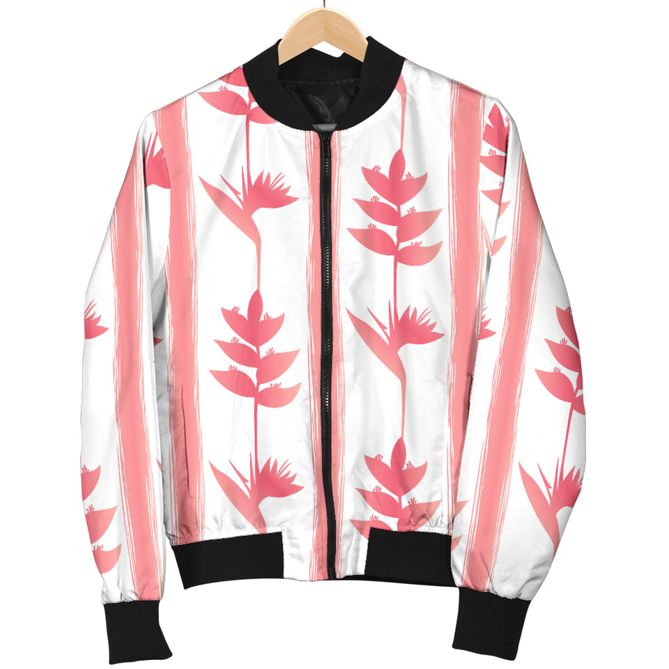 Heliconia Pink White Pattern Men Bomber Jacket