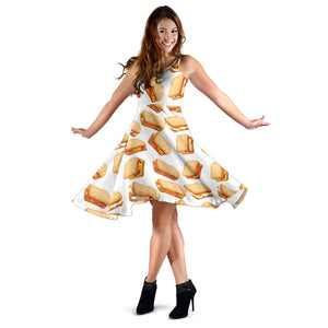 Sandwich Pattern Print Design 01 Sleeveless Midi Dress