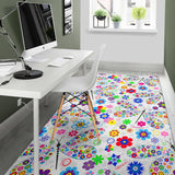 Dragonfly Color Flower Pattern Area Rug