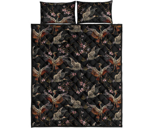 Japanese Crane Pattern Background Quilt Bed Set