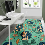 Mermaid Pattern Green Background Area Rug