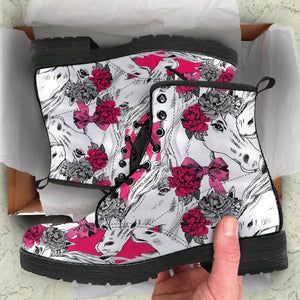 Horse Head Rose Pattern Leather Boots