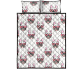 French Bulldog Heart Sunglass Pattern Quilt Bed Set