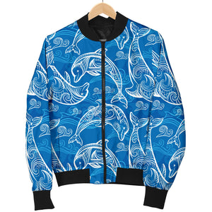 Dolphin Tribal Blue Pattern  Men Bomber Jacket