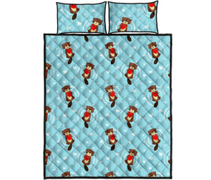 Otter Heart Pattern Quilt Bed Set