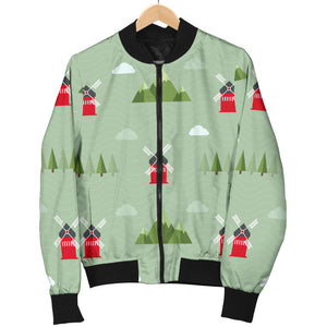 Windmill Green Pattern Women Bomber Jacket