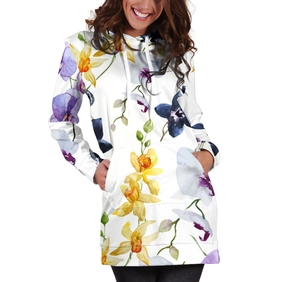 Orchid Pattern Background Women Hoodie Dress