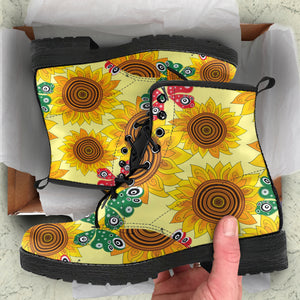 Sunflower Butterfly Pattern Leather Boots