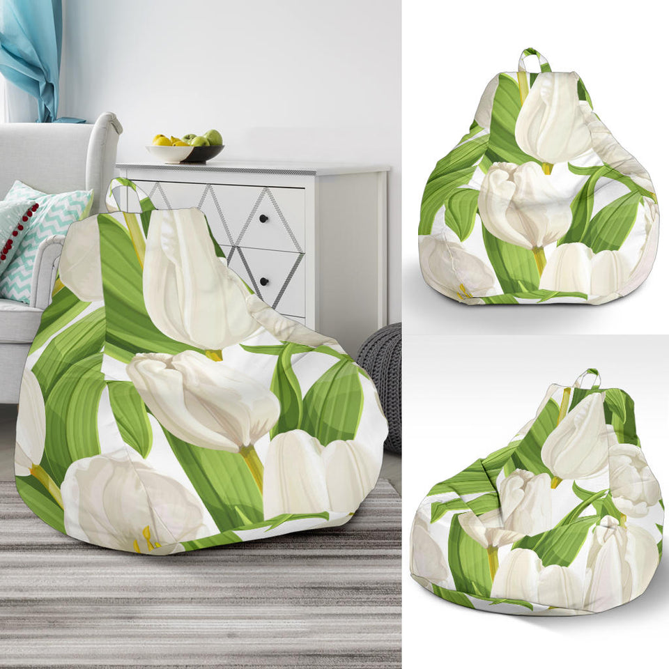 White Tulip Pattern Bean Bag Cover