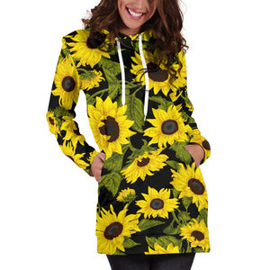 Sunflower Theme Pattern  Women Hoodie Dress