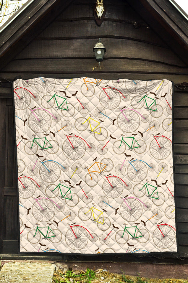 Bicycle Pattern Print Design 04 Premium Quilt