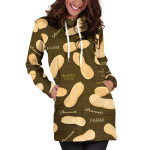 Peanut Pattern Green Background Women Hoodie Dress