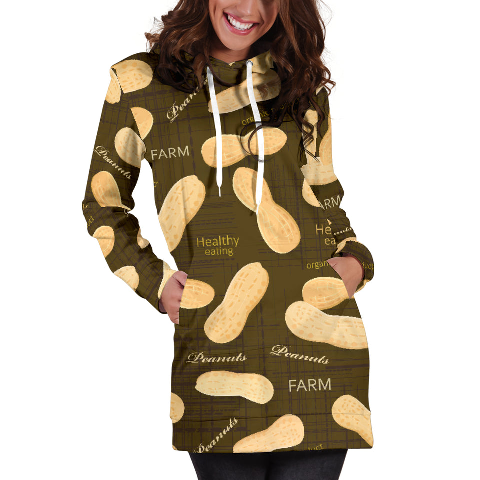 Peanut Pattern Green Background Women Hoodie Dress