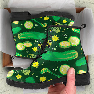 Cucumber Pattern Background Leather Boots