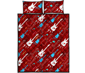 Electical Guitar Red Pattern Quilt Bed Set