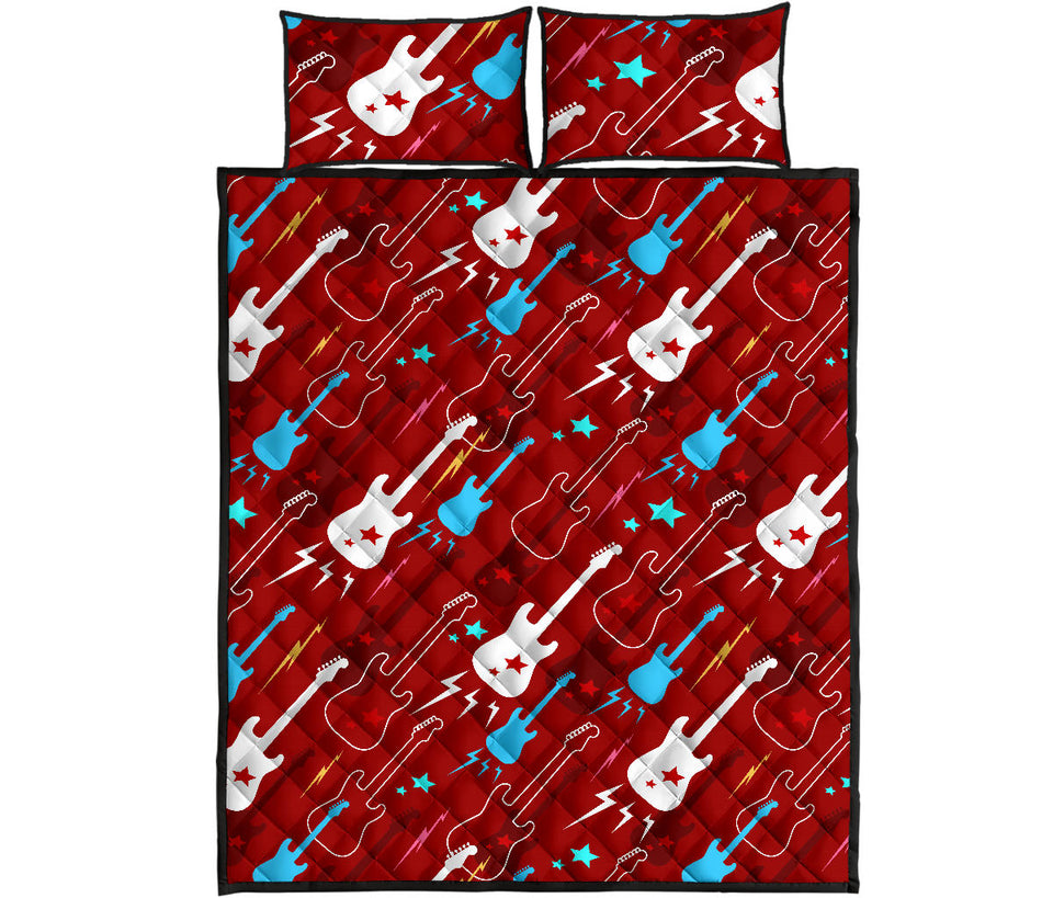 Electical Guitar Red Pattern Quilt Bed Set