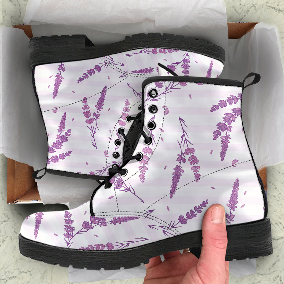 Lavender Pattern Stripe Background Leather Boots