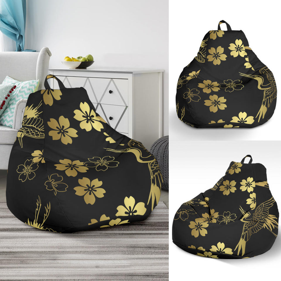 Gold Japanese Theme Pattern Bean Bag Cover