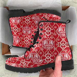 Daruma Red Pattern Leather Boots