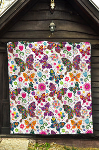 Colorful Butterfly Flower Pattern Premium Quilt