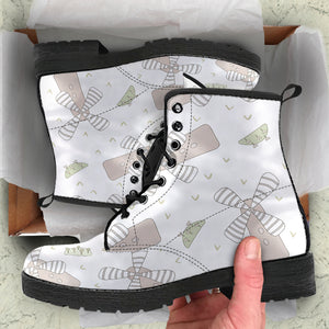 Windmill Pattern Background Leather Boots