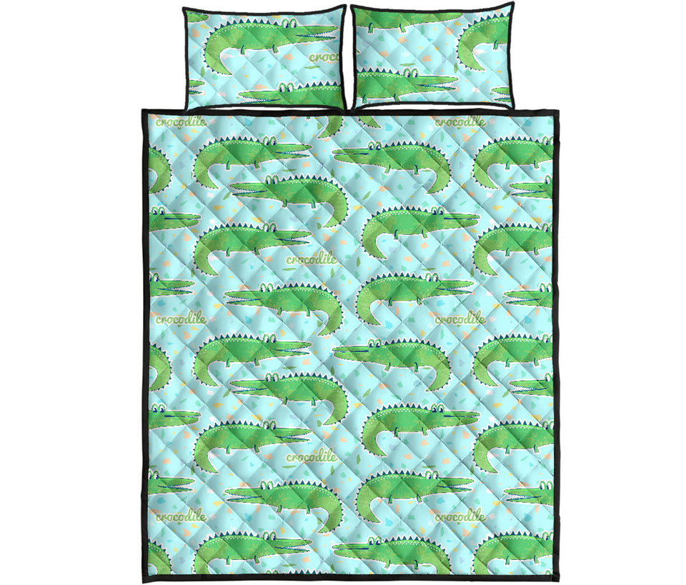 Crocodile Pattern Blue background Quilt Bed Set