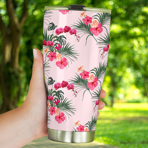 Red Pink Orchid Hibiscus Pattern Tumbler