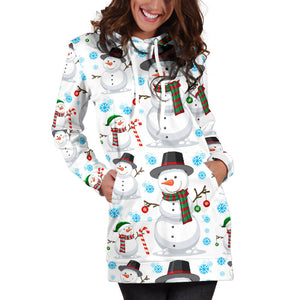 Snowman Pattern Background Women Hoodie Dress